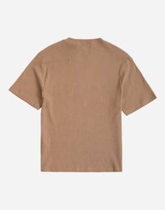 Model wearing Slim fit rib henley t-shirt in light brown