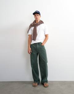 Model wearing Slim fit rib henley t-shirt in white