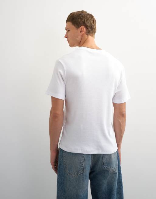 Topman slim fit rib henley t-shirt in white, 4 of 7