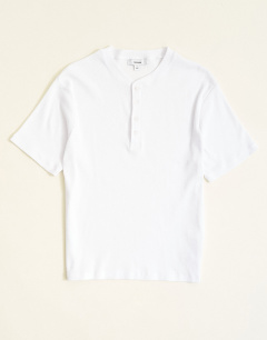 Model wearing Slim fit rib henley t-shirt in white