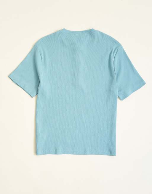 Topman slim fit rib knit henley neck t-shirt in light blue, 7 of 7