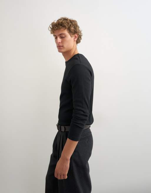 Topman slim fit rib long sleeve t-shirt in black, 4 of 5