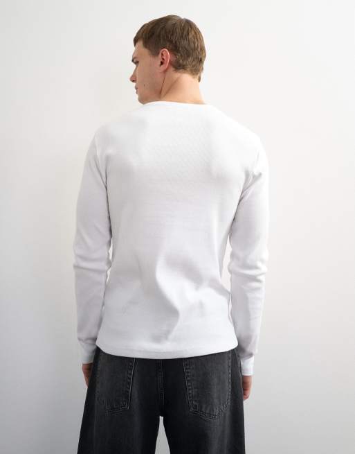 Topman slim fit rib long sleeve t-shirt in white, 4 of 5