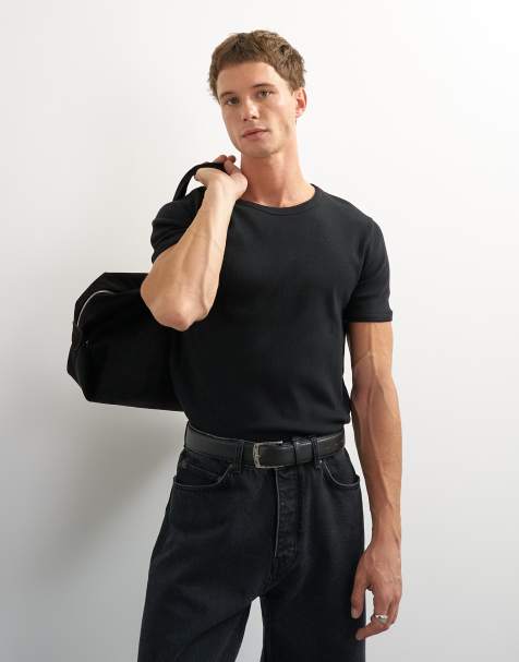 Topman slim fit rib t-shirt in black - view 1