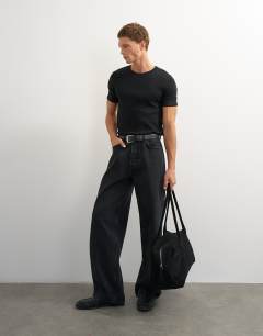 Model wearing Slim fit rib t-shirt in black