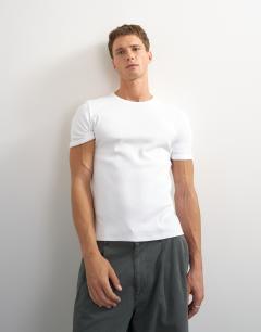 Model wearing Slim fit rib t-shirt in white