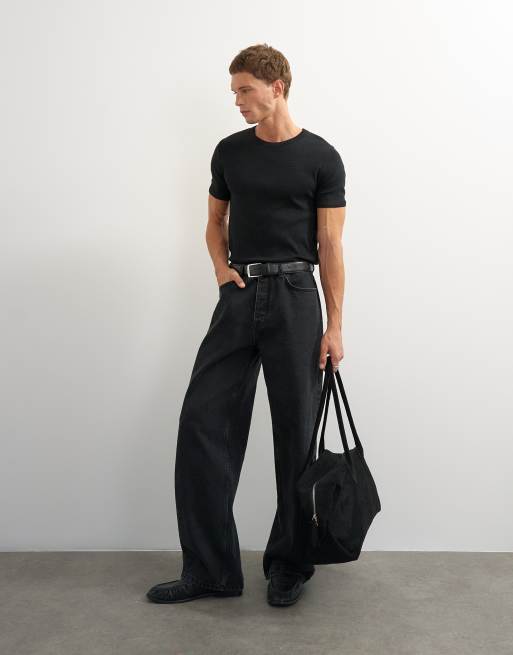 Topman slim-fit rib T-shirt in zwart, 2 van 7