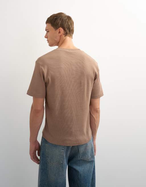 Topman slim fit ribbad henley-t-shirt i ljusbrun, 4 av 7