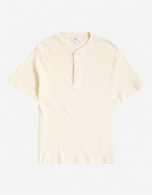 Topman slim fit ribbad henley-t-shirt i naturvit, 6 av 7