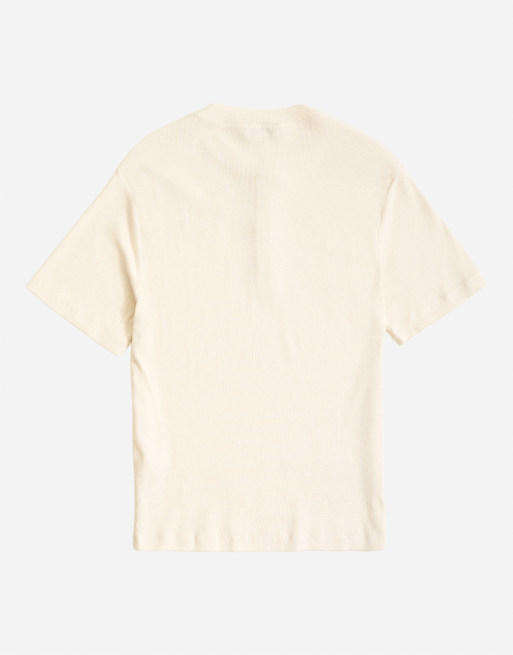 Topman slim fit ribbad henley-t-shirt i naturvit, 7 av 7