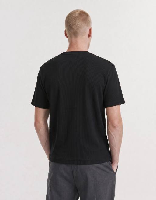 Topman slim fit ribbad henley-t-shirt i svart, 11 av 12