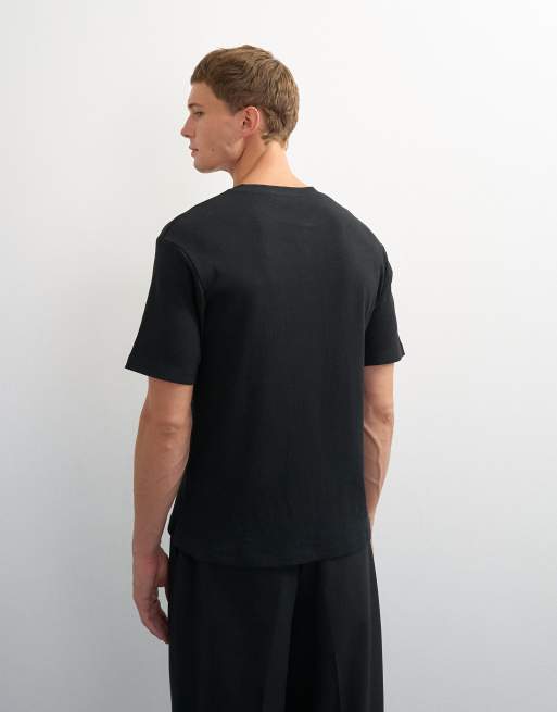Topman slim fit ribbad henley-t-shirt i svart, 4 av 12