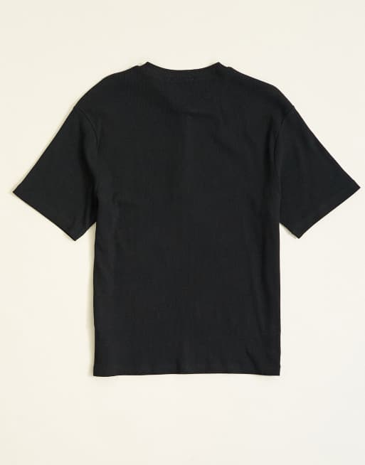 Topman slim fit ribbad henley-t-shirt i svart, 7 av 12