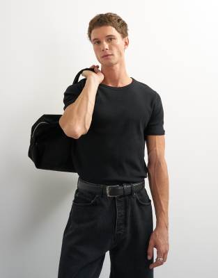 Topman Slim Fit Ribbed T-shirt In Black