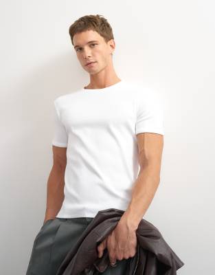 Topman Slim Fit Ribbed T-shirt In White