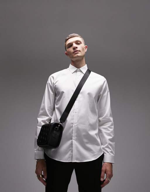 Topman - Slim fit skjorte med lange ærmer i hvidt satinlignende stof 