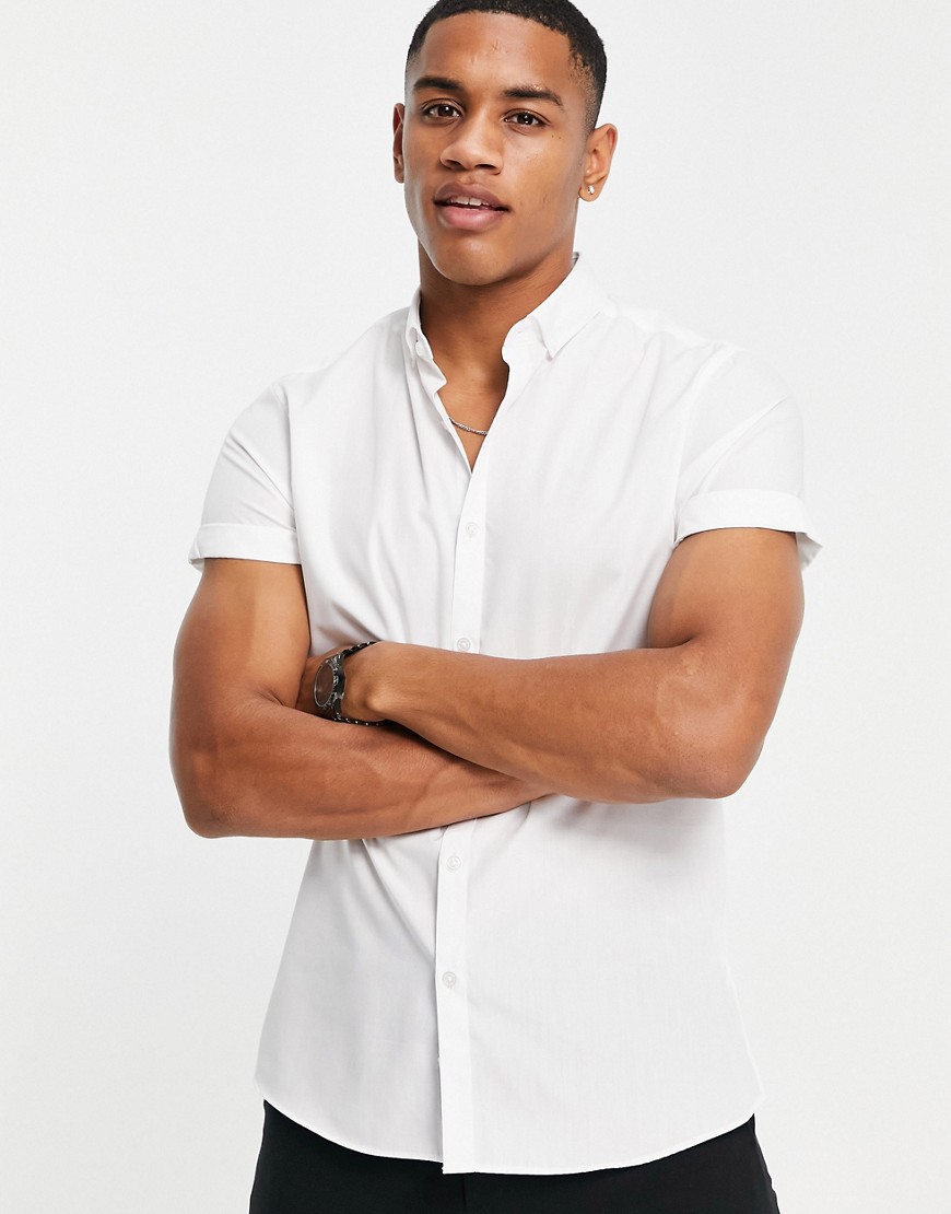 Topman slim fit smart short sleeve shirt in white