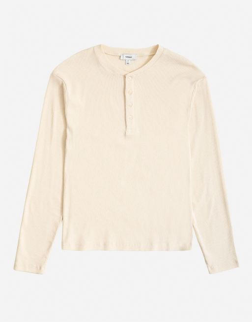 Topman slim-fit T-shirt met lange mouwen en ribstructuur in ecru, 6 van 7
