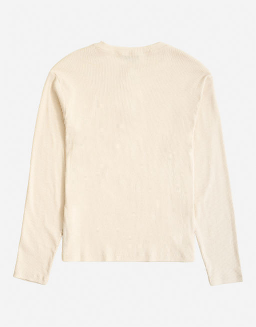 Topman slim-fit T-shirt met lange mouwen en ribstructuur in ecru, 7 van 7