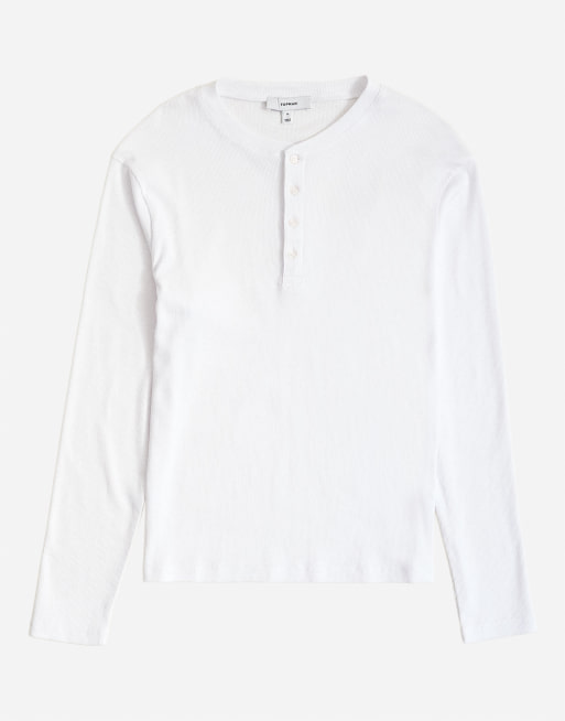 Topman slim-fit T-shirt met lange mouwen en ribstructuur in wit, 6 van 7
