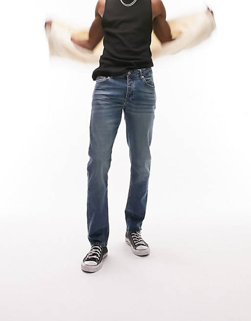Topman - Slim-jeans i mellemvask med grønt skær og stræk 