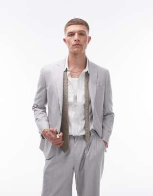 slim linen blend suit jacket in gray