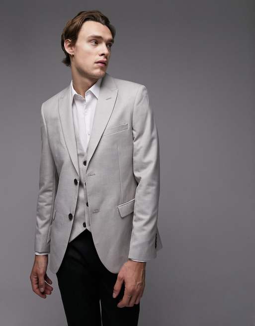 Topman slim linen blend suit jacket in stone | ASOS