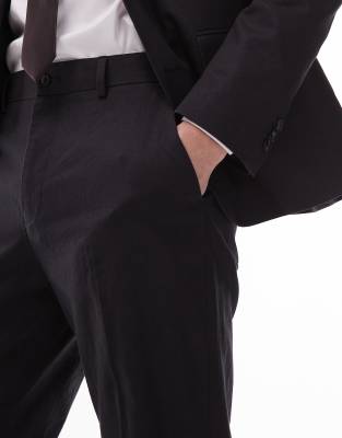 Topman Slim Linen Blend Suit Pants In Black