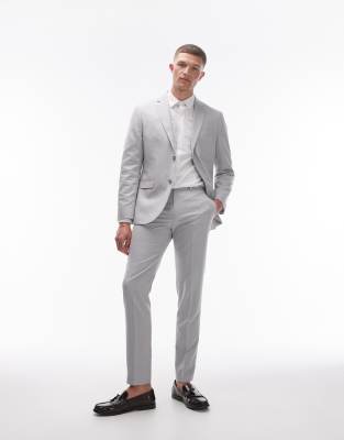 slim linen blend suit pants in gray