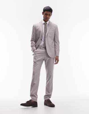 slim linen blend suit pants in stone-Neutral