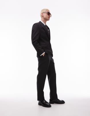 Topman slim linen blend suit trouser in black