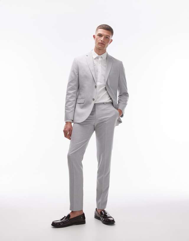 Topman - slim linen blend suit trouser in grey