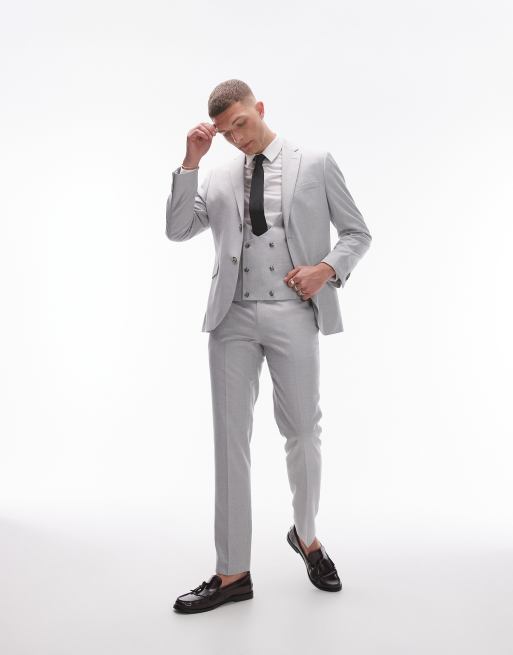 Topman slim linen blend vest in gray, 2 of 5