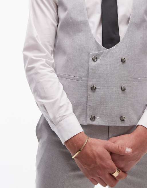 Topman slim linen blend vest in gray, 5 of 5
