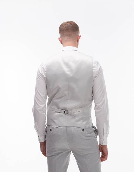 Topman slim linen blend waistcoat in grey, 4 of 5
