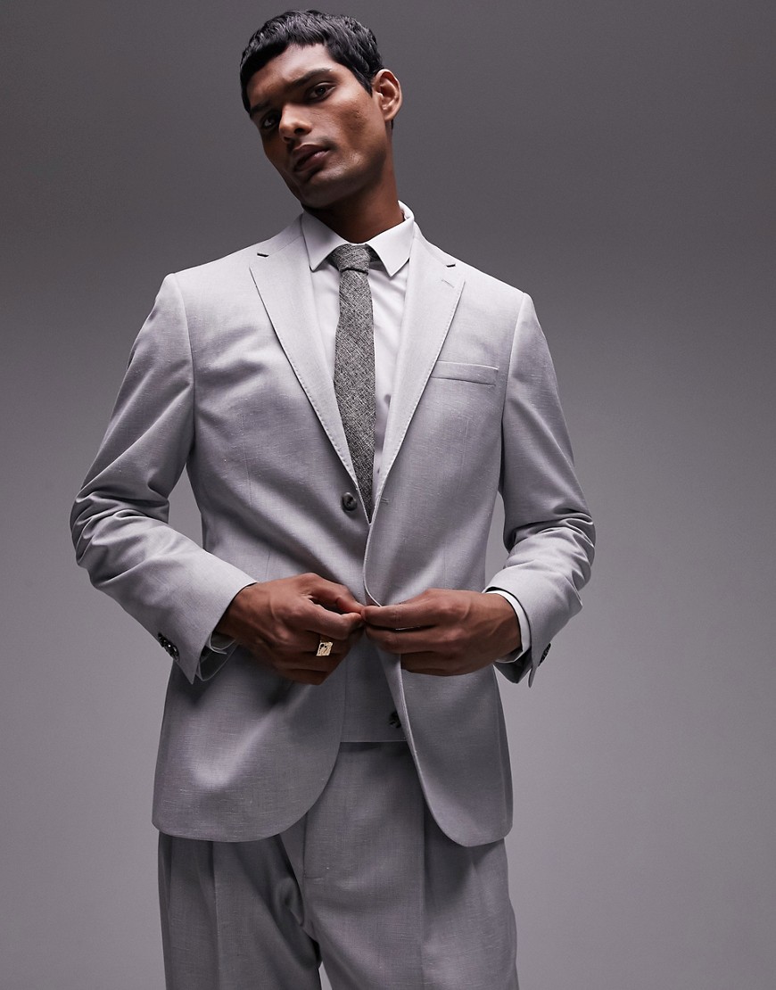 Topman Slim Linen Suit Jacket In Gray
