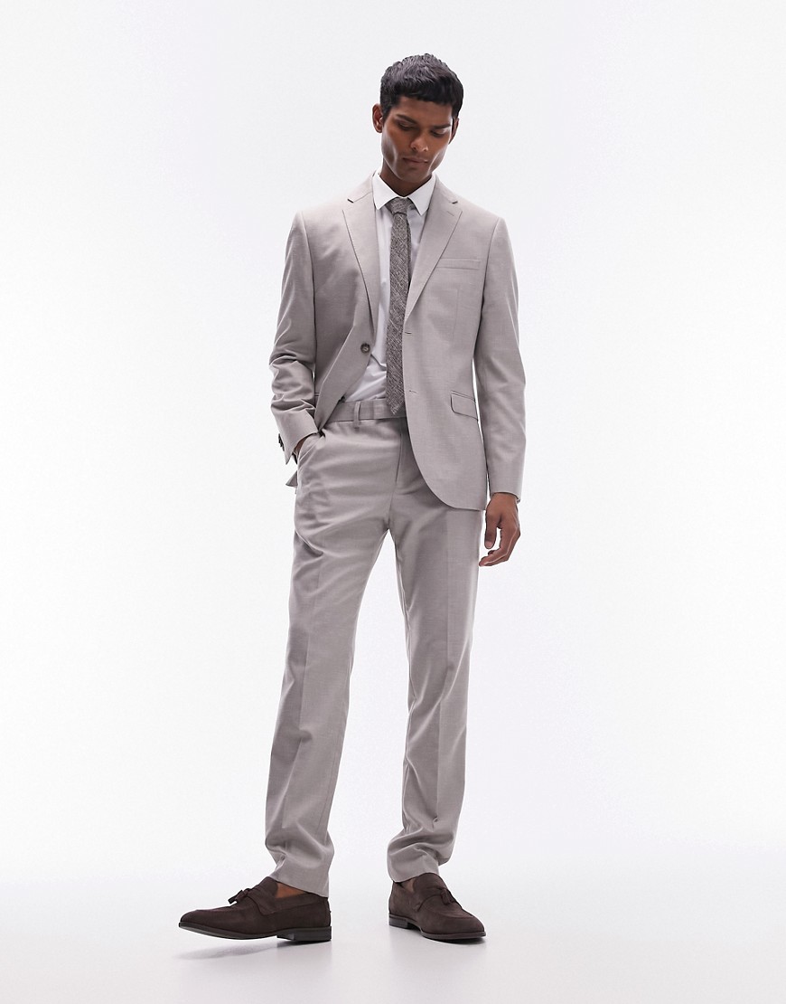 Topman Slim Linen Suit Pants In Stone-neutral