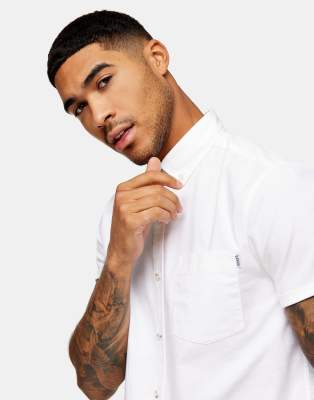 Topman Short Sleeve Oxford Shirt In White In White