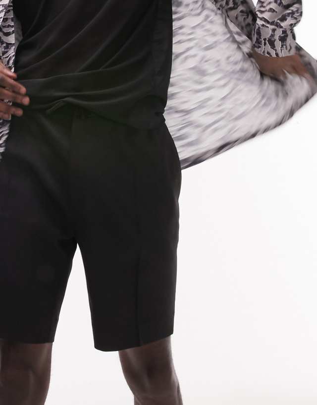 Topman slim pintuck shorts in black