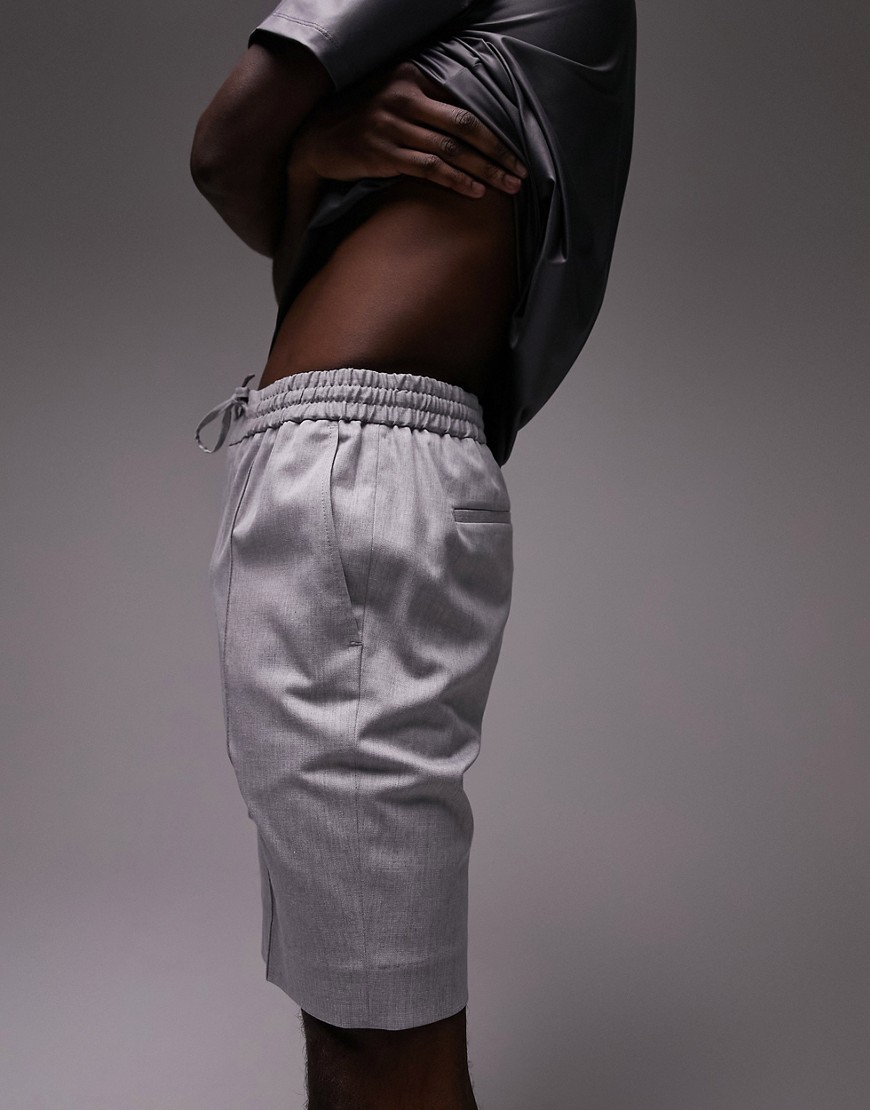 Topman Slim Pintuck Shorts In Gray In Grey