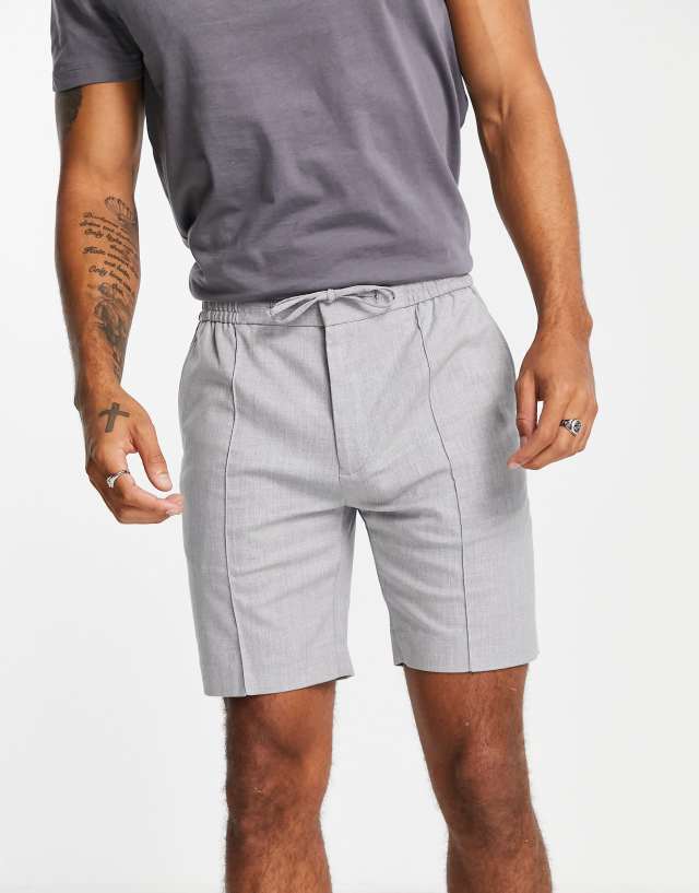 Topman slim pintuck shorts in gray