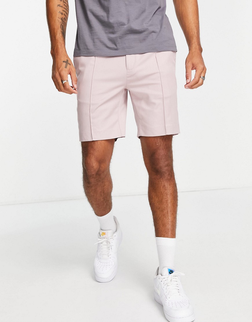 Topman slim pintuck shorts in pink