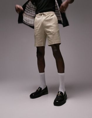 Shop Topman Slim Pintuck Shorts In Stone-neutral