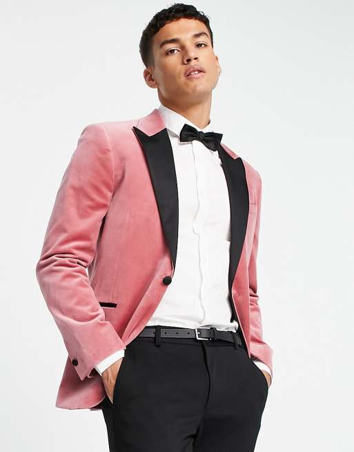 Topman slim single breasted blazer in pink velvet ASOS