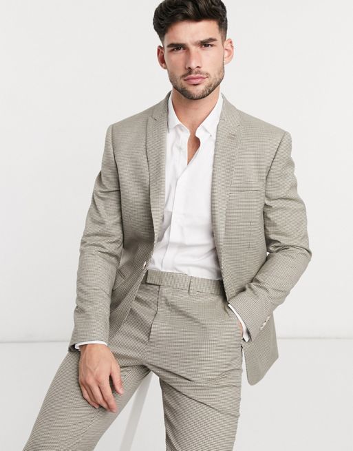 Topman slim single breasted suit jacket in beige | ASOS