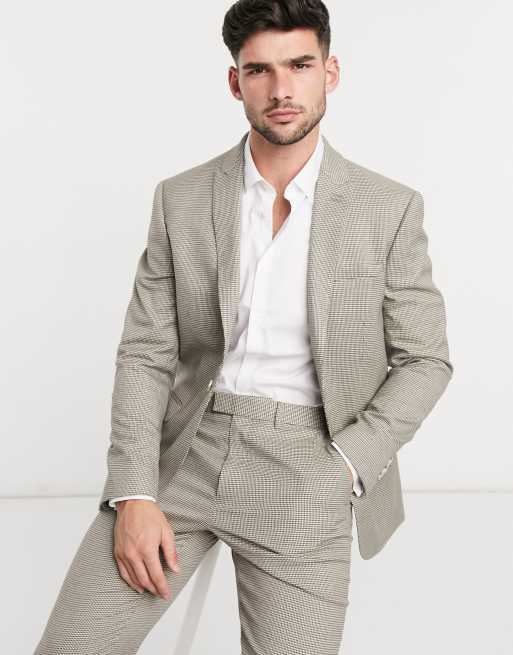 Topman slim single breasted suit jacket in beige ASOS