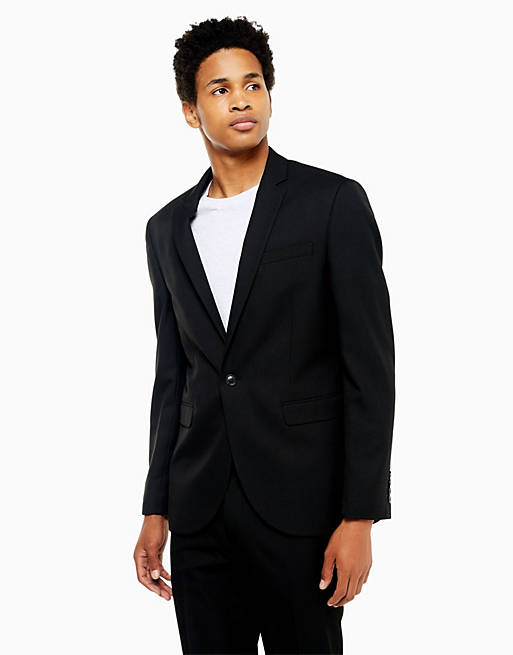 Topman slim single breasted suit jacket in black