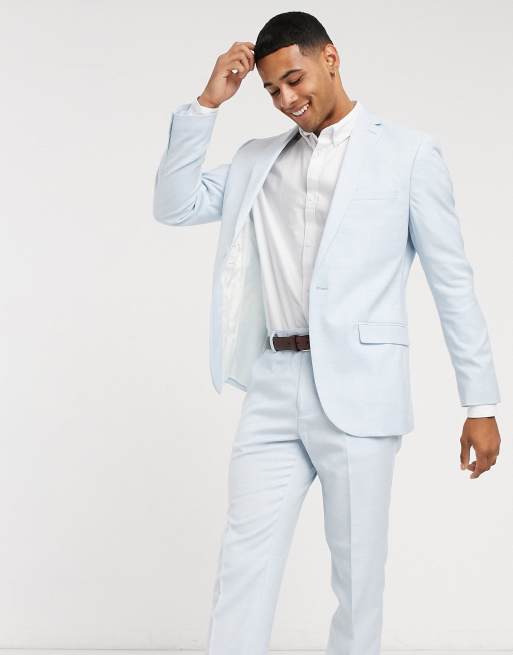 Topman slim single breasted suit jacket in light blue