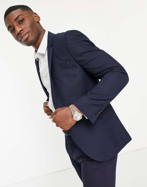 Topman slim single breasted suit jacket in navy