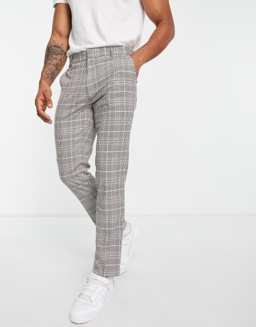 Topman slim smart pants in brown check